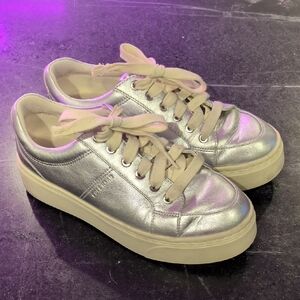 Cole Haan Metallic Silver Sneakers with Cream Laces